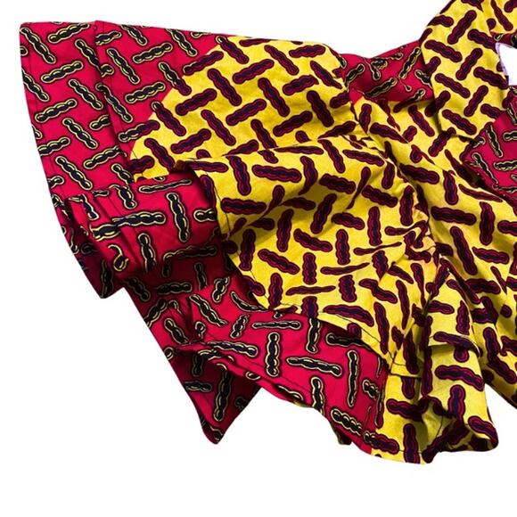 Yellow Black & Red Geometric Ankara Print 100% Cotton Layered Wrap Dress (S) - Picture 12 of 12